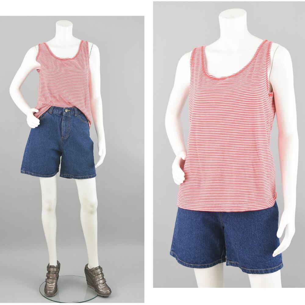 Vintage Basic Editions Red & White Striped Tank T… - image 1